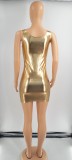 Gold PU Leather Sleeveless Vest Nightclub Sexy Dress