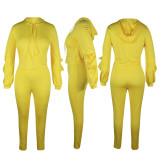 Spring Autumn Solid Hoodies Long Sleeve Two Piece Pants Set for Women