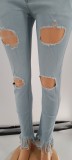 Plus Size Stretch High-waisted Ripped Jeans with Tassels