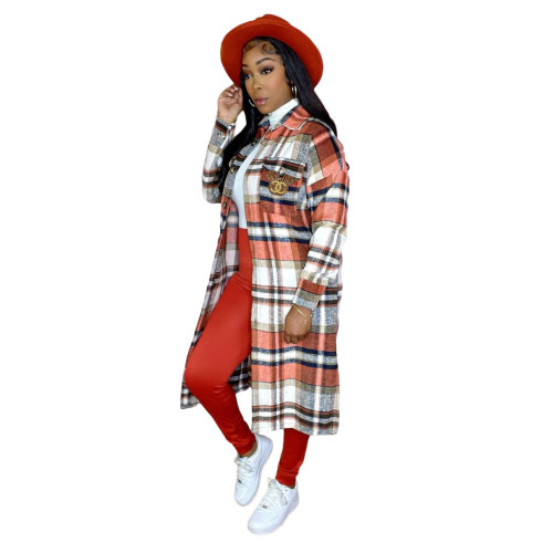 Classic Plaid Printed Temperament Commuter Warm Woolen Ladies Long Coat