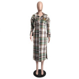 Classic Plaid Printed Temperament Commuter Warm Woolen Ladies Long Coat