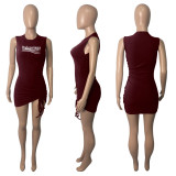 Summer Wine Red Sleeveless Padded Shoulder Stacked Sexy Dress