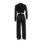 Black Hooded Two Piece Sets Tracksuit