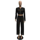 Black Hooded Two Piece Sets Tracksuit
