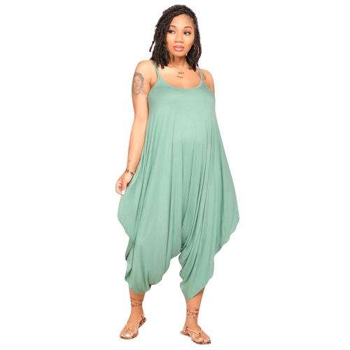 Pale Green One Piece Outfits Women Casual Sleeveless Strap Wide Leg Jumpsuits