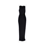 Solid Black High Waist Sleeveless Vest Maxi Dress with Pocket
