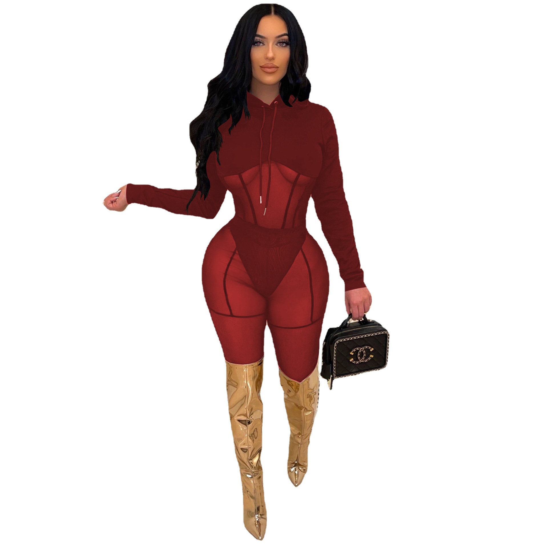 wholesale-two-piece-clothing-spring-sexy-wine-red-see-through-mesh-long