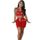 Casual Red Sleeveless Embroidered Letter Two-Piece Summer Sportswear Set