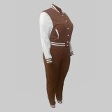 Fashion Sports Stitching Long Sleeve Baseball Uniform Plus Size Two Piece Set