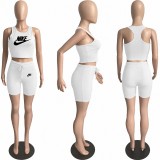 Casual White Pyrography Pit Vest Drawstring Shorts 2 Pieces