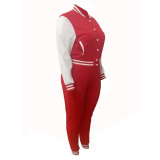 Fashion Sports Stitching Long Sleeve Baseball Uniform Plus Size Two Piece Set