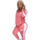 Ladies Casual Pink High Neck Embroidered Letter Colorblock Pants Set