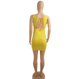 Solid Color Yellow Tube Straps Sexy Pleated Club Dress