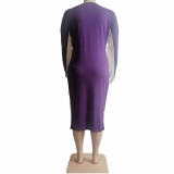 Plus Size Purple Women's Clothing Spring Printed Letter Matching Midi Dress