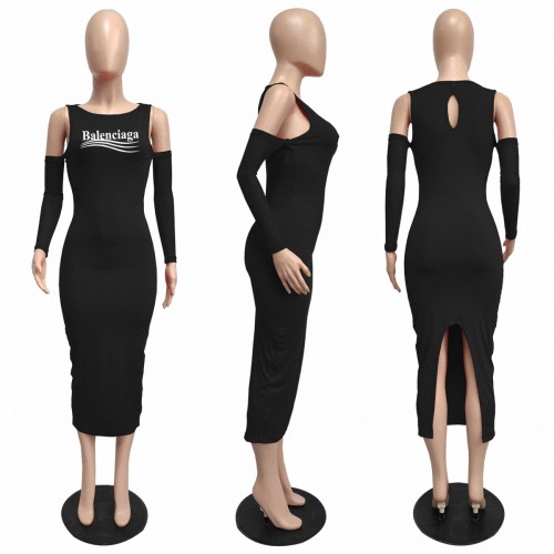 Spliced Raglan Tight Promises Pyrography Midi Dress Black
