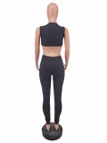 Summer Black Sleeveless Cutout Crop Vest and Long Pants 2 Pieces