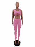 Summer Pink Sleeveless Cutout Crop Vest and Long Pants 2 Pieces