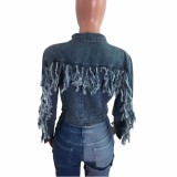 Fashion Ladies Jacket Cropped Denim Fringe Jacket Top