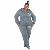 Grey Plus Size Favorite Printed Hoodie & Joggers Set