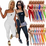White Single Shoulder Sleeveless One Piece Outfit Bodycon Skinny Jumpsuits Activewear Bodysuit Yoga Suit Rompers
