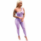 Purple Single Shoulder Sleeveless One Piece Outfit Bodycon Skinny Jumpsuits Activewear Bodysuit Yoga Suit Rompers