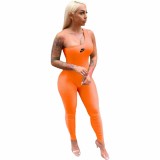 Orange Single Shoulder Sleeveless One Piece Outfit Bodycon Skinny Jumpsuits Activewear Bodysuit Yoga Suit Rompers