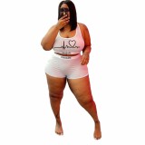 Plus Size Beige Printed Tank Top And Shorts 2 Piece Sets in Valentine's Day