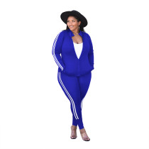 Women's Plus Size Dark Blue Tracksuit Zipper Long Sleeve Tops Sweatshirt Set Sports Suit Fitness Jogger 2 Piece Sets