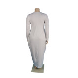 Spring Autumn Plus Size White Women's Printed Irregular Hem Maxi Dress