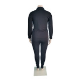 Women's Plus Size Black Tracksuit Zipper Long Sleeve Tops Sweatshirt Set Sports Suit Fitness Jogger 2 Piece Sets