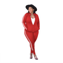 Women's Plus Size Red Tracksuit Zipper Long Sleeve Tops Sweatshirt Set Sports Suit Fitness Jogger 2 Piece Sets