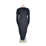 Spring Autumn Plus Size Black Women's Printed Irregular Hem Maxi Dress