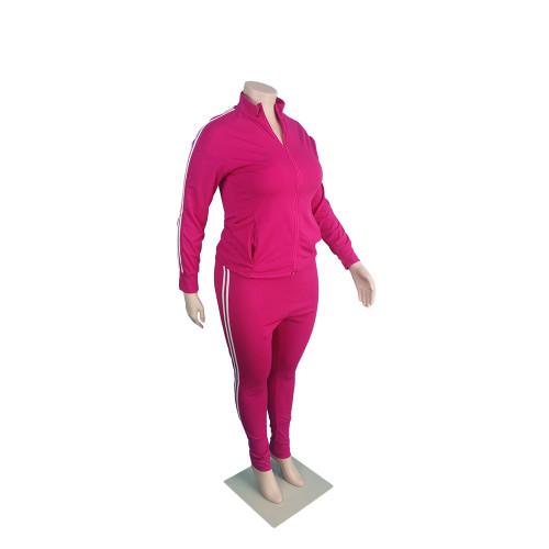 Women's Plus Size Rose Tracksuit Zipper Long Sleeve Tops Sweatshirt Set Sports Suit Fitness Jogger 2 Piece Sets