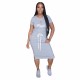 Solid Color Grey Short Sleeve Printed Midi Dresses