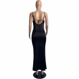 Black Straps Nightclub Style Sexy Evening Fishtail Dress