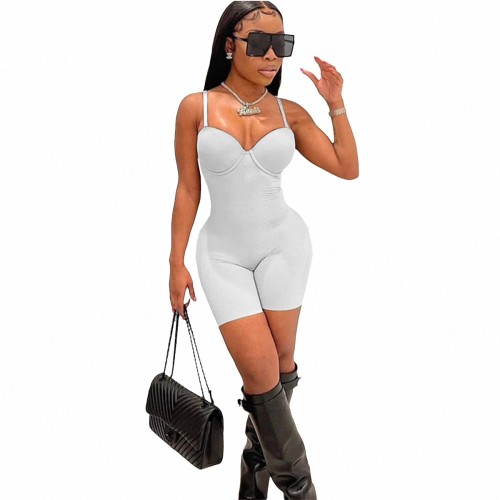 2022 Summer Women's White Sexy Low-cut Straps High-waist One Piece Shorts Rompers