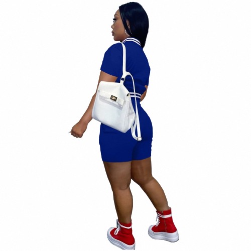 2022 Air Layer Women's Blue Jacket Set Summer Short Sleeves Double Layer Threaded Baseball Uniform 2 Pcs