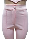 Sexy Pink Two Piece Outfit Women Party Club Matching Strapless Crop Tops Flared Trousers