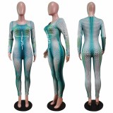 Sexy Hidden Zipper Bodycon Dots Printed  Jumpsuit For Women