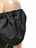 2022 Lady Spring Black Short Sleeve Off Shoulder Bubble Sleeve Open Line Decoration Long Jumpsuit