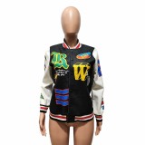 New Color Matching Autumn Winter Printed Baseball Jacket Women's Casual Loose Long Sleeve Bomber Jacket