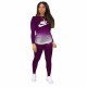 Classic Casual Purple Pyrography Letter Gradient Two Piece Outdoor Exercise Long Pant Set