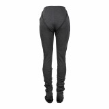 Solid Dark Grey Tight Stacked Pants