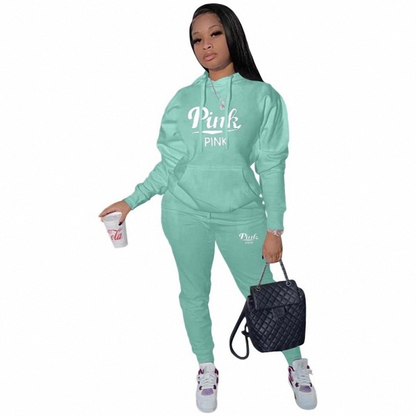 Casual Pockets Two Piece Hoodie Printed Tracksuit Women Clothing Set
