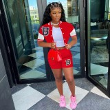Summer Red Baseball Jacket Sport Women's Set Print Active Sweatsuit Tracksuit Two Piece Fitness Outfits