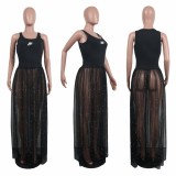 Black Patchwork Grenadine Pearl Fluffy Puffy Tulle Homecoming Party Maxi Dress