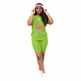 Casual Fluorescent Green Short Sleeves T shirts And Tights 2 Piece Outfits For Girls