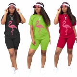 Casual Red Short Sleeves T shirts And Tights 2 Piece Outfits For Girls
