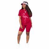 Casual Red Short Sleeves T shirts And Tights 2 Piece Outfits For Girls
