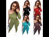 Spring Women's Clothing Sexy Single Shoulder Crop Top and Trousers Bodycon Outfits Sport